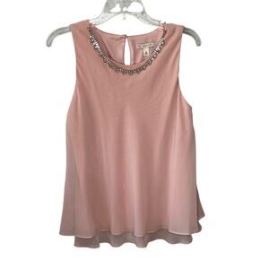 db Pink Sleeveless Sheer Necklace Shirt Blouse M